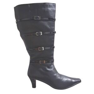 Ros Hommerson Leather Whimsigoth Rock Emo Womens size 9.5 Wide Calf Buckle Boot